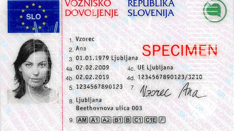 Prednja stran novega vozniškega dovoljenja