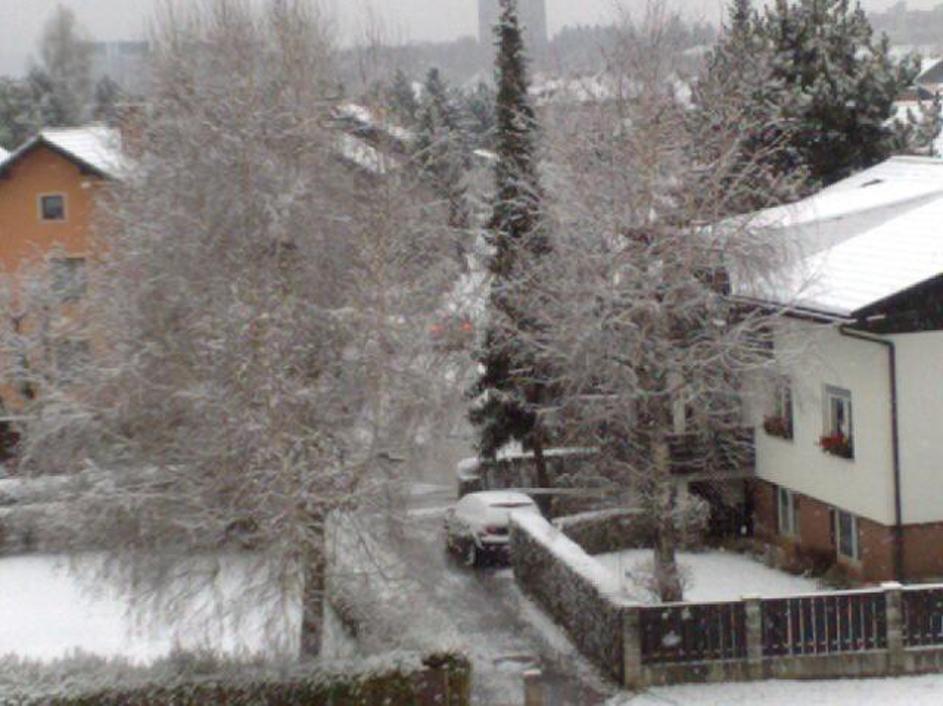 V Kranju je zapadlo nekaj centimetrov snega. (Foto: Bralka Mili)