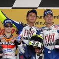 Najboljši trije v Jerezu lani: Dani Pedrosa (drugi), Valentino Rossi (prvi) in C