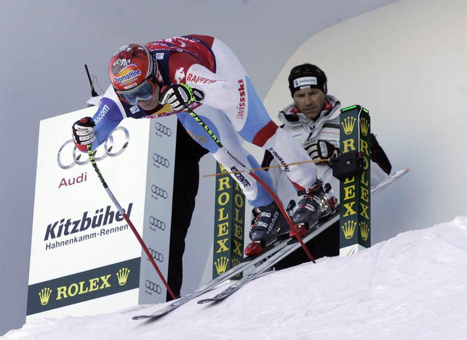 Didier Cüche se je pognal s starta treninga na progi Streif. (Foto: Reuters)