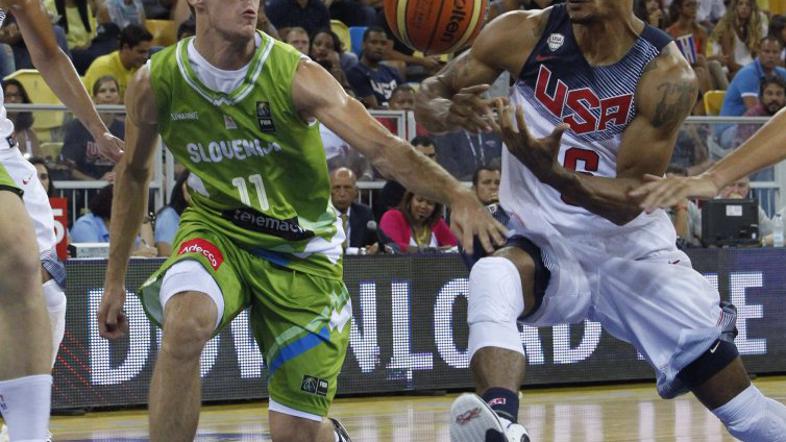 Goran Dragić Derrick Rose prijateljska tekma Slovenija ZDA Las Palmas