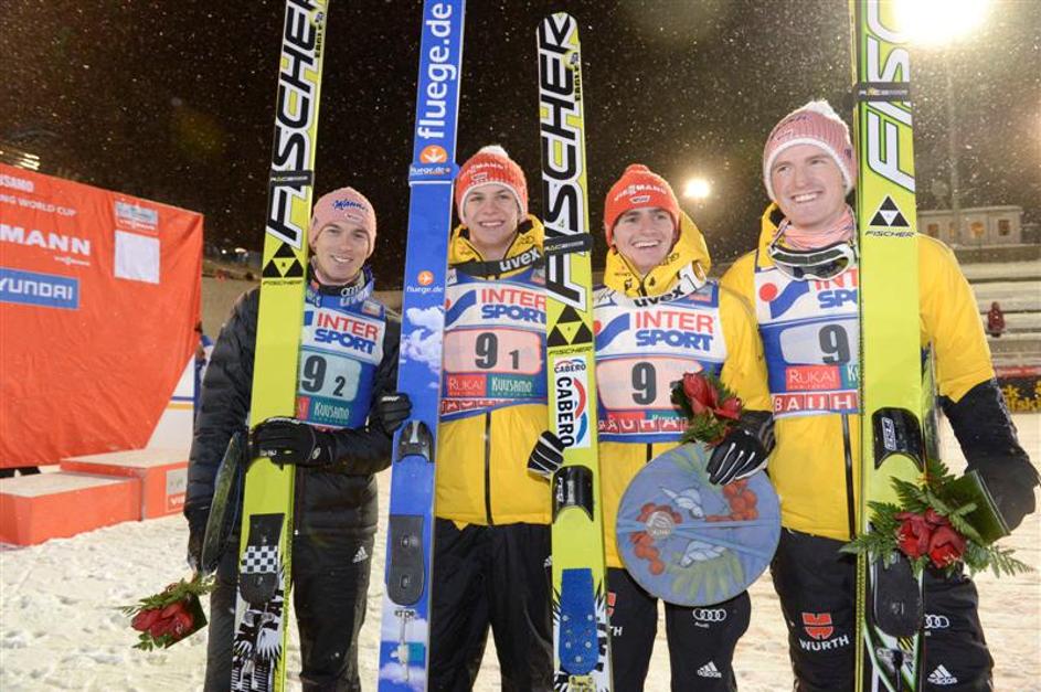 kuusamo smučarski skoki nemčija Andreas Wellinger, Michael Neumayer, Richard Fre