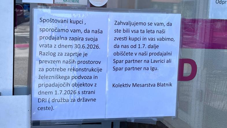 Zaprtje Mercatorja na Škofljici