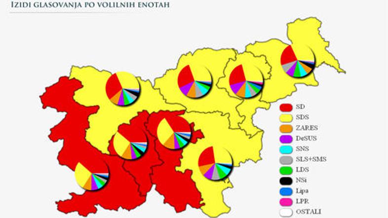 Slovenska demokratska stranka (SDS) je slavila v petih od osmih volilnih enot s 