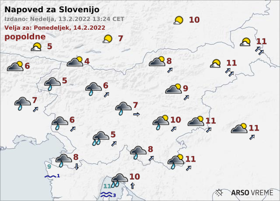 Vreme 14. 2. | Avtor: Arso/meteo.si