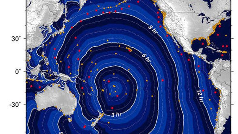 Slika, ki so jo naredili v Pacifiškem centru za cunamije, kaže, kako naj bi se š