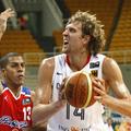 &lt;sport&gt;20.07.08...Germany's Dirk Nowitzki (R) tries to score against Puert