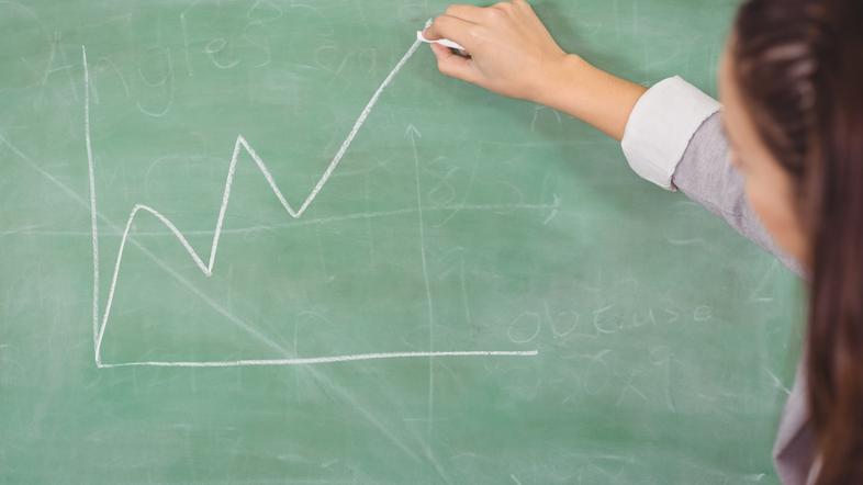 Ženska riše krivuljo na tablo