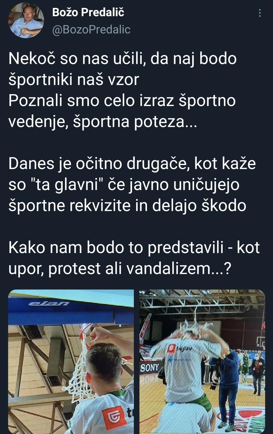 Božo Predalič Twitter KK Krka Pokal Spar mrežica | Avtor: PrtSc