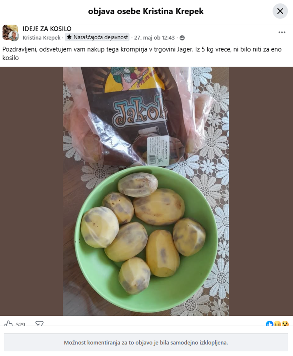 Krompir | Avtor: Posnetek zaslona/Facebook
