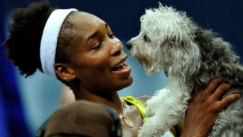 Prvi je po zmagi v rokah Venus Williams pristal njen psiček Harold.