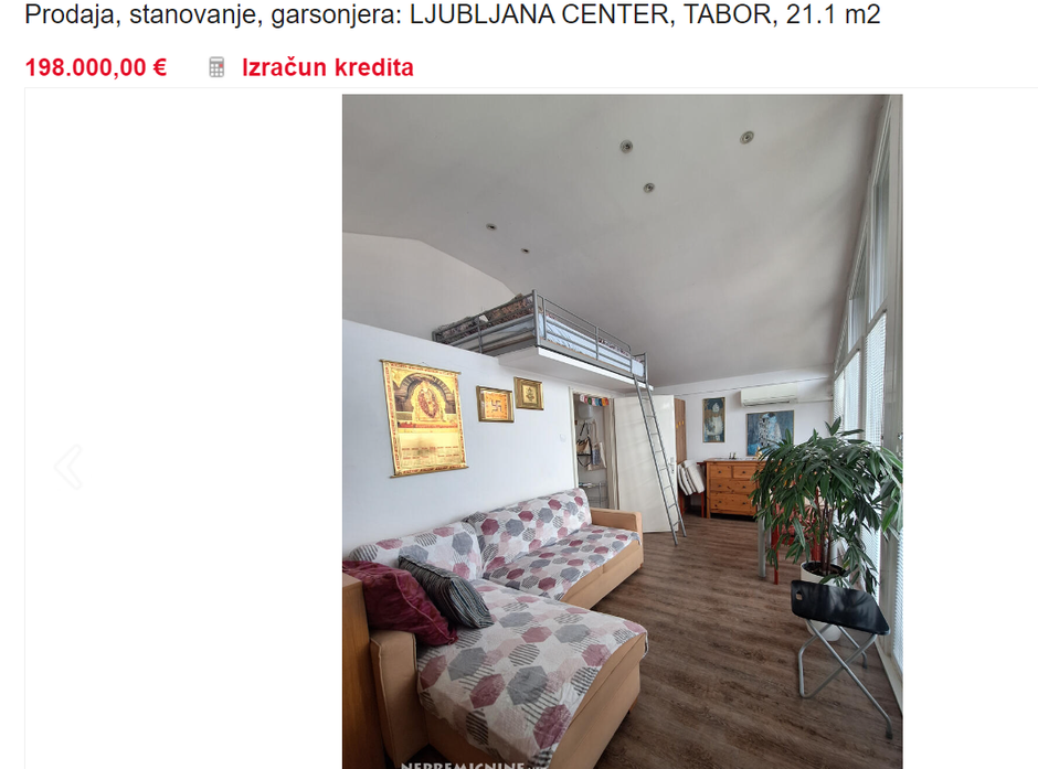 Garsonjera, Ljubljana-Tabor | Avtor: Zajem zaslona/nepremicnine.net