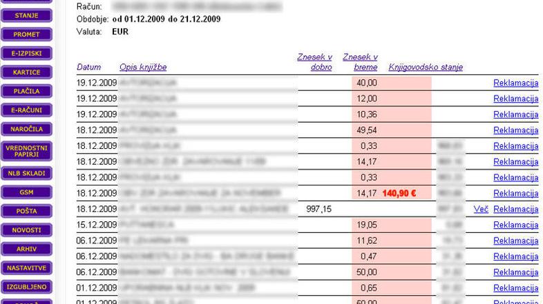 NLB Klik prikaže v prometu avtorizirane in knjižene transakcije komitenta skupaj