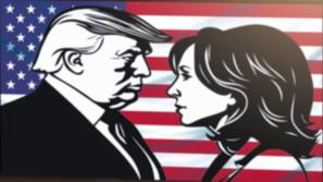 Karikatura Donald Trump in Kamala Harris