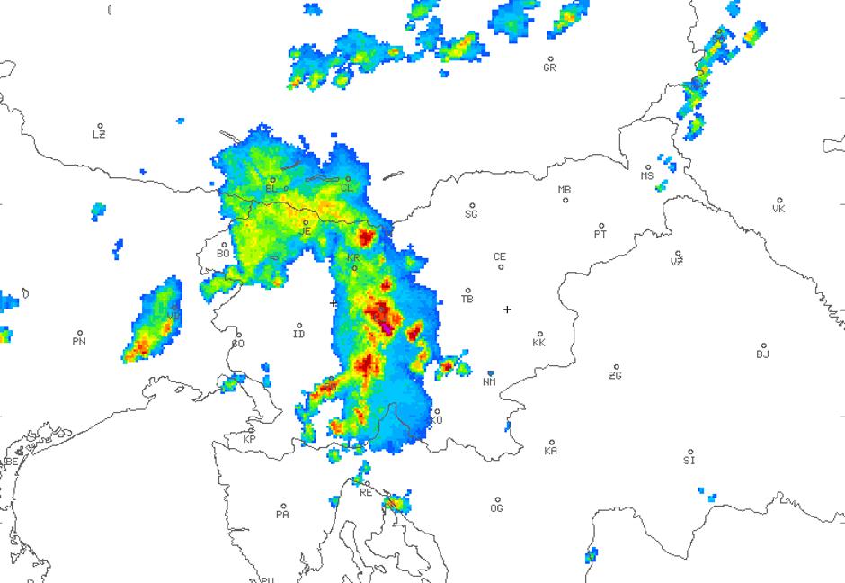 Radarska slika padavin | Avtor: Arso