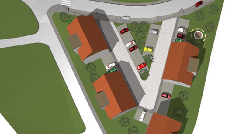 Štiri večstanovanjske hiše dimenzij 16 krat 12 metrov naj bi zgradili v Šmarju. 