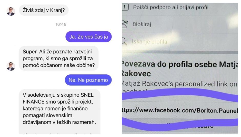 Zlonamerna komunikacija in povezava do profila, ki ne pušča dvoma o lažnem profilu. | Avtor: 