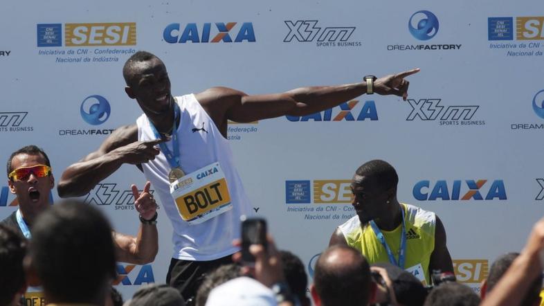 Bolt Copacabana Rio de Janeiro plaža Brazilija ekshibicija tek sprint