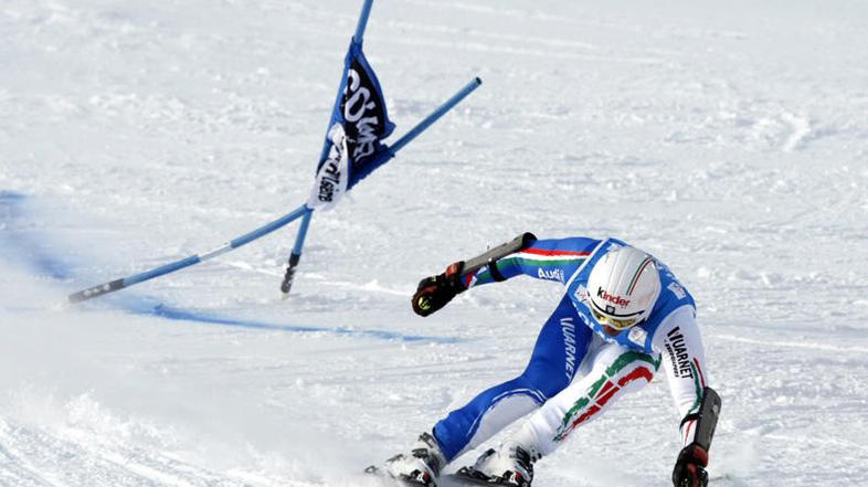 Zmagovalec, Massimiliano Blardone, ob prihodu v cilj. (Foto: Reuters)
