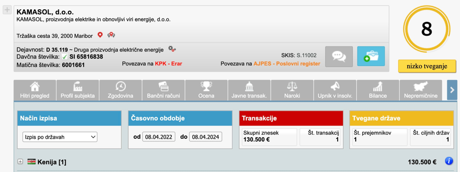 Izpis transakcije Kamasol | Avtor: slika zaslona