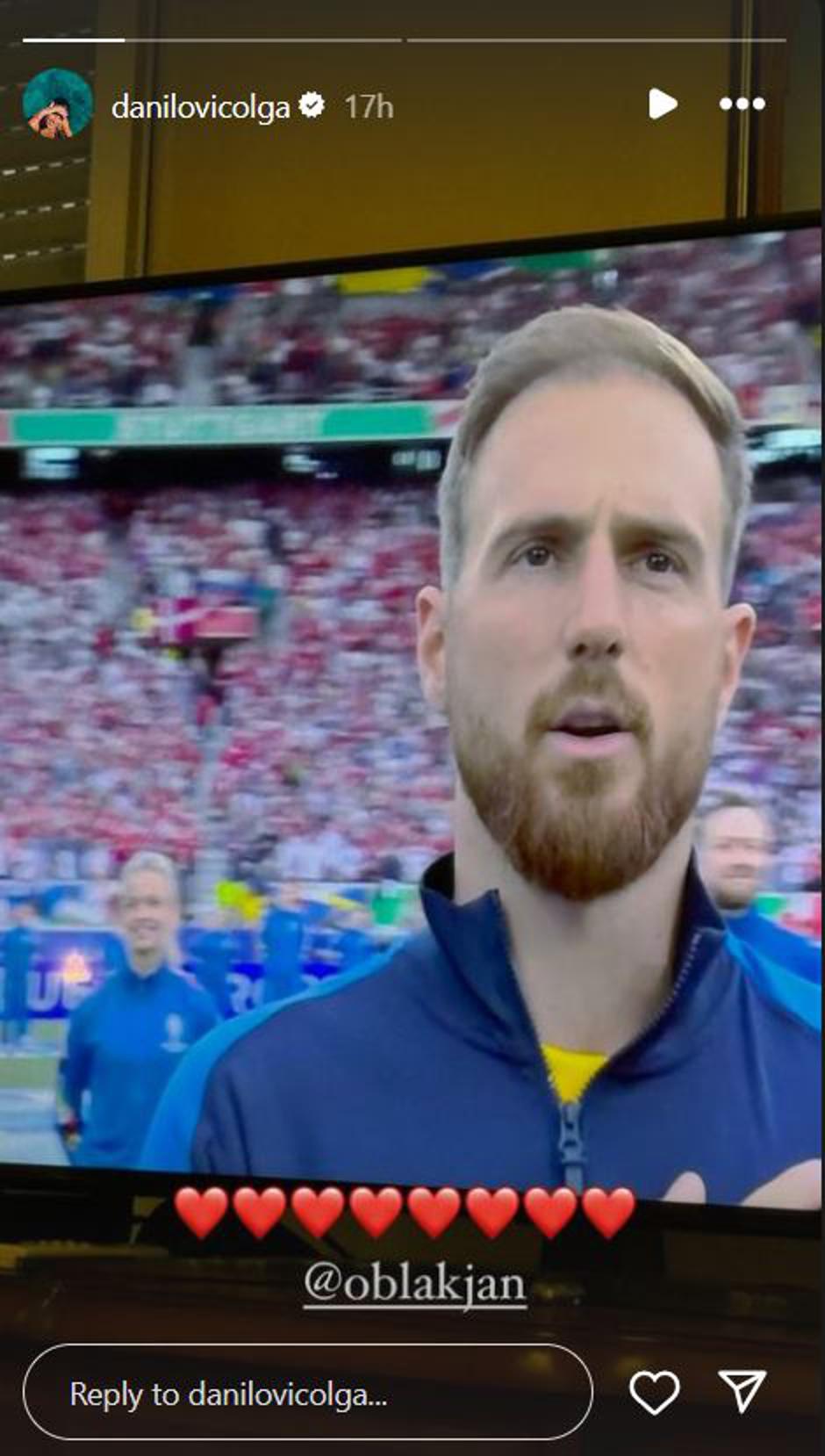 Olga Danilović, navijanje za Jana Oblaka | Avtor: Instagram/Olga Danilović