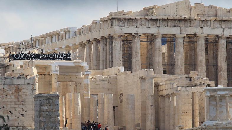 Grčija, protestniki, Akropola, delavci