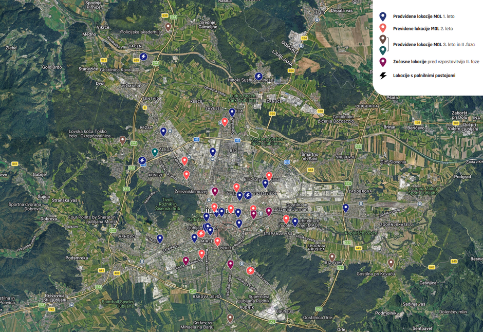 Lokacije souporabe vozil Avant2go, Ljubljana | Avtor: MOL