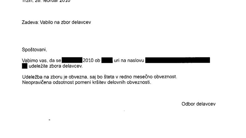 Zaposleni v podjetju Aktiva čiščenje se bodo v prihodnjih dneh sestali na zboru 