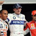Prvi trije na kvalifikacijah: Lewis Hamilton (tretji), Robert Kubica (prvi) in F