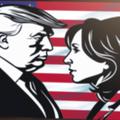 Karikatura Donald Trump in Kamala Harris