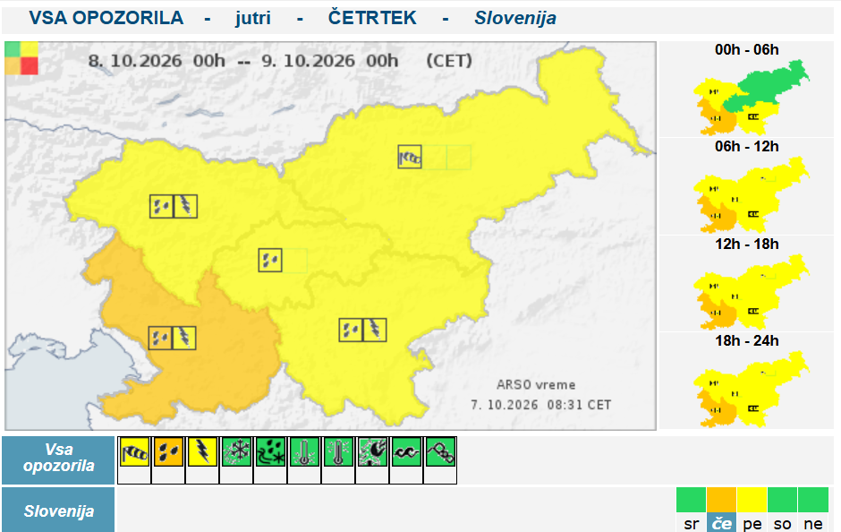 Opozorilo za četrtek | Avtor: ARSO