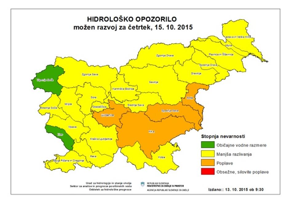 Hidrološko opozorilo | Avtor: Arso