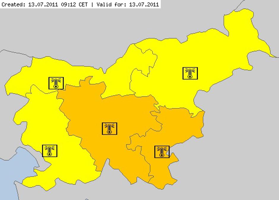 Oranžni alarm za del Slovenije | Avtor: Meteoalarm