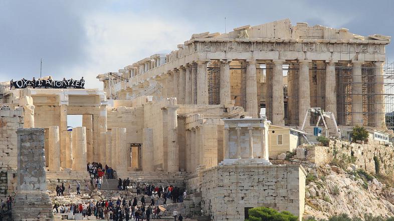 Grčija, protestniki, Akropola, delavci