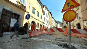 ljubljana 09.03.11, Gornji trg, gradbisce, obnova kanalizacije, obnovitvena dela