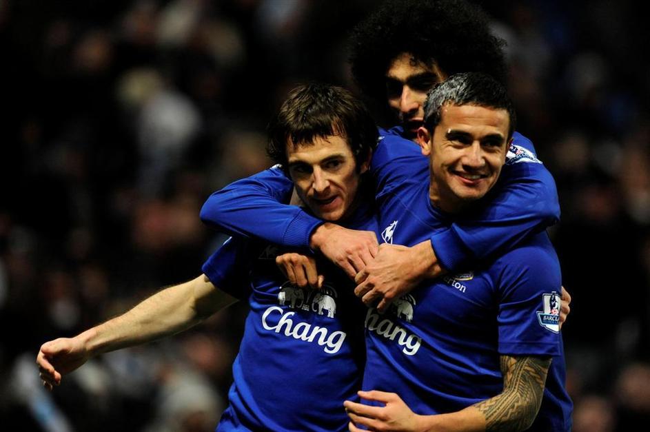 Leighton Baines Tim Cahill Marouane Fellaini gol zadetek veselje proslavljanje s