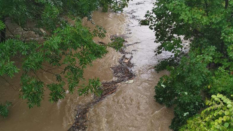 Narasla reka Mali graben na Dolgem mostu