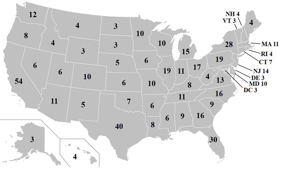 zemljevid ZDA s podatki o elektorskimi glasovi | Avtor: Wikipedia
