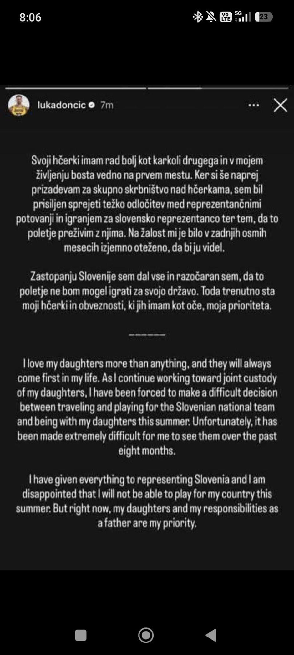 Luka Dončić objava hčerki | Avtor: Instagram