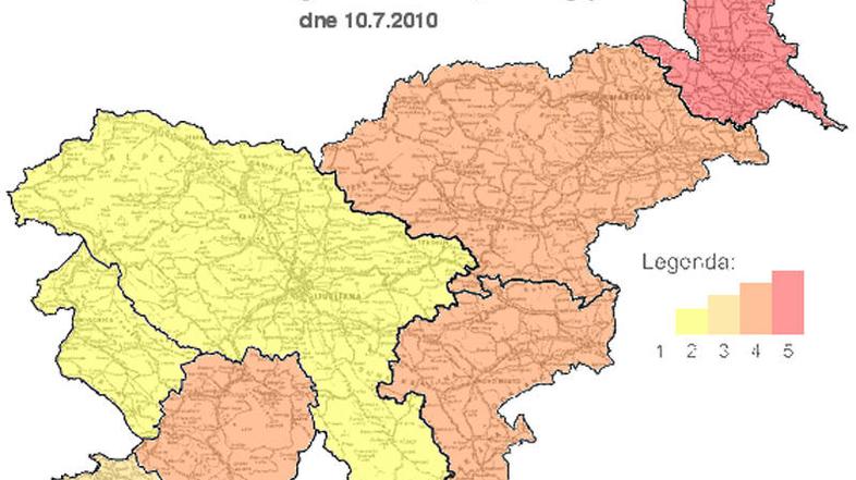 Stopnje požarne ogroženosti po državi. (Foto: Arso)
