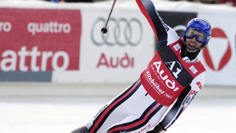 Jean Baptiste Grange se je veselil slalomske zmage v Kitzbühlu.