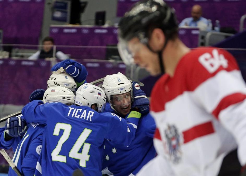 Tičar Kopitar Slovenija Avstrija repesaž za četrtfinale hokej Soči 2014