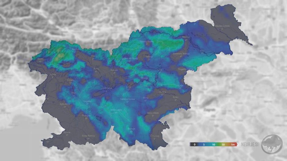 Meteorološki model novozapadlega snega | Avtor: neurje.si