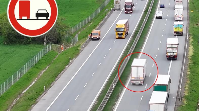 Prehitevanje tovornjakov, nadzor z dronom