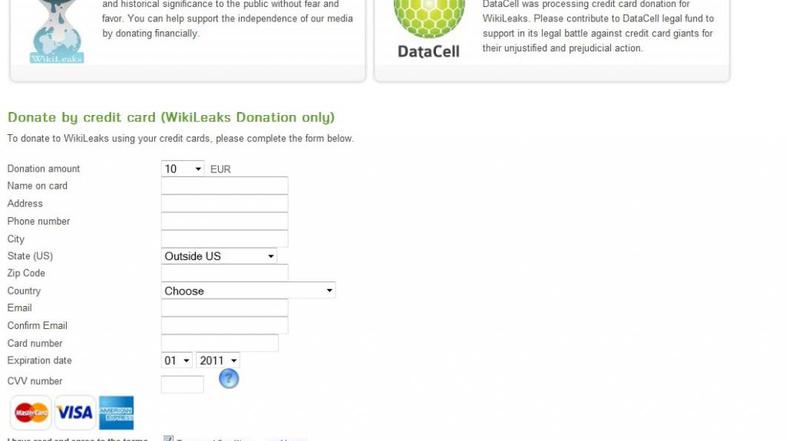 Wikileaks, donacije, Mastercard, Visa 