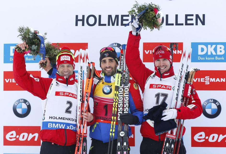 Emil Hegle Svendsen Ole Einar Bjoerndalen Martin Fourcade SP v biatlonu zasledov