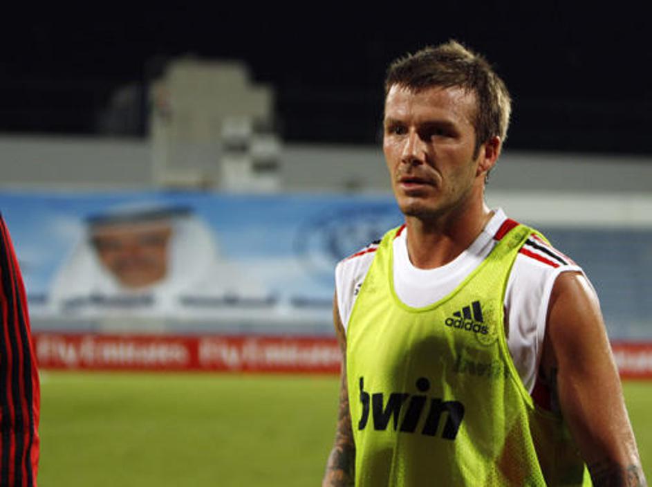 David Beckham se je na prvem treningu z novimi soigralci pošteno spotil.
