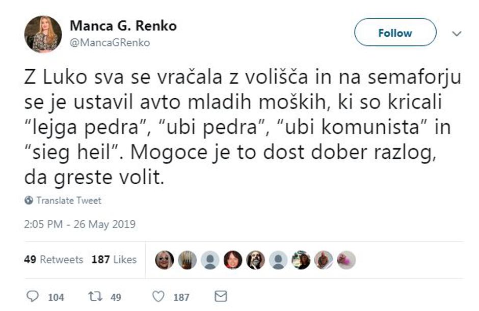 Manca G. Renko | Avtor: Reševalni pas/Twitter