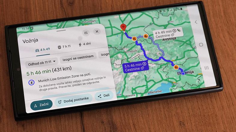Google Maps simbol Z za okoljske cone