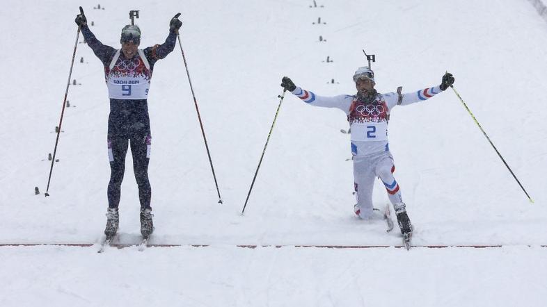 Svendsen Fourcade moški biatlon skupinski start 15 km Soči 2014